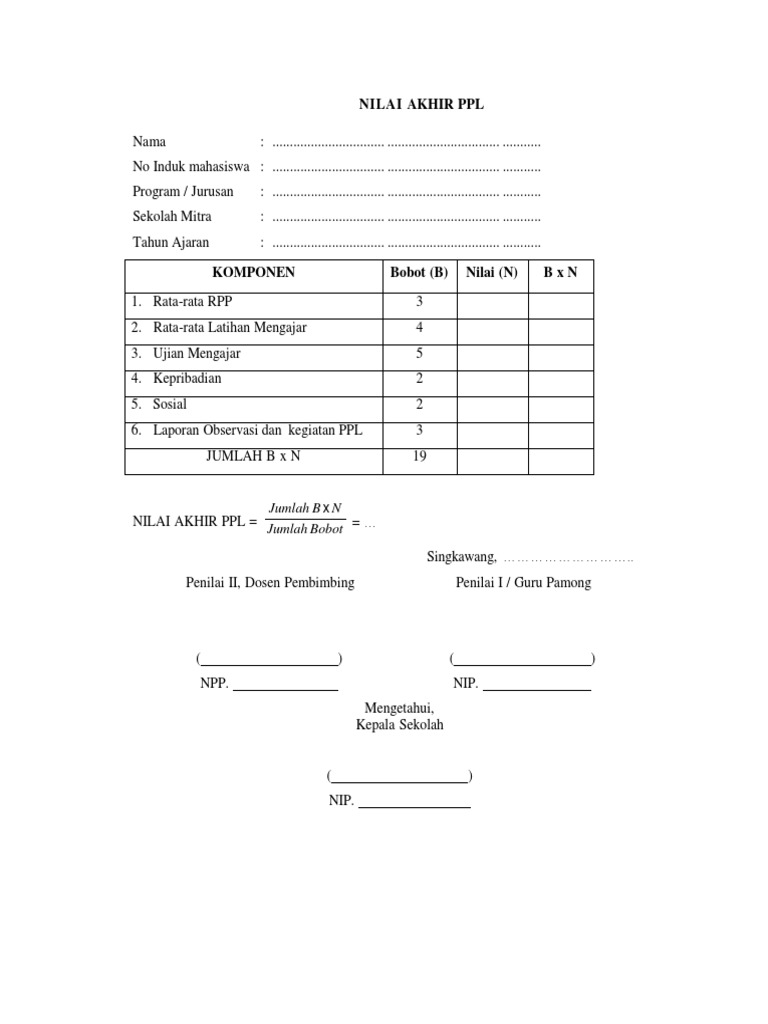 Lembar Penilaian PPL | PDF