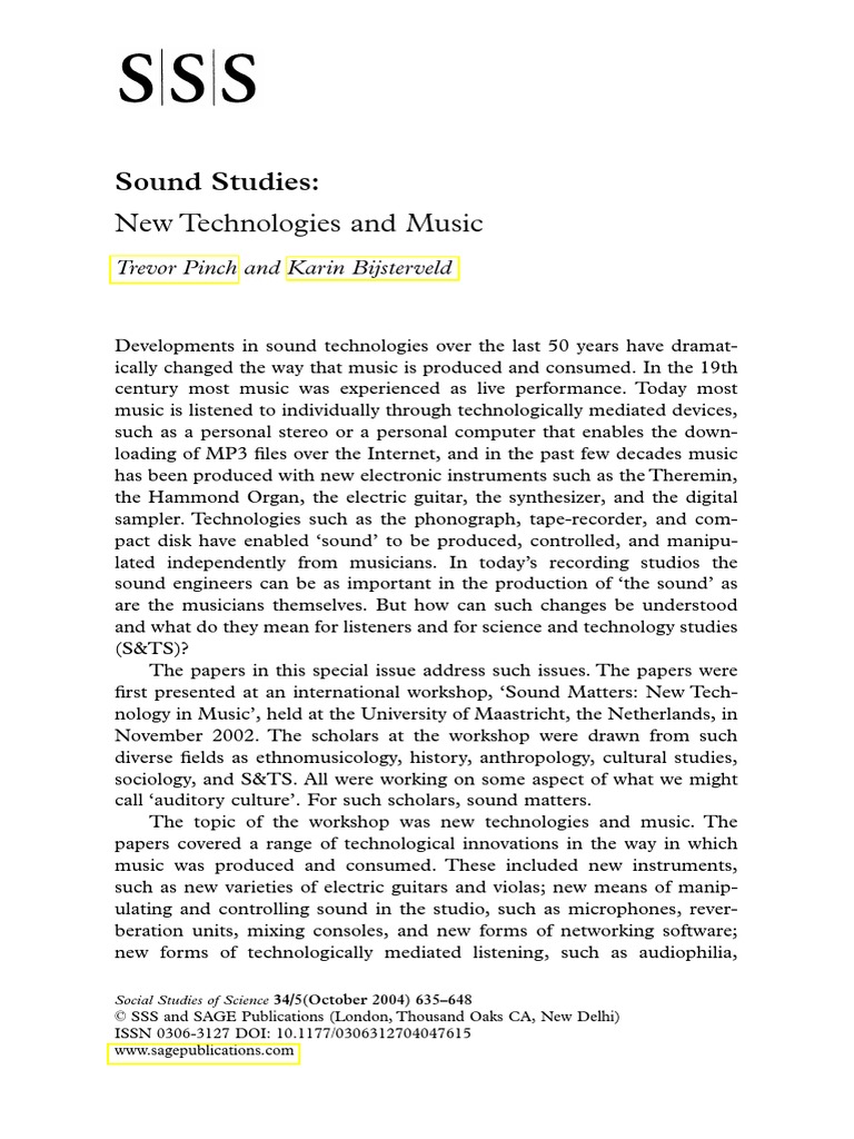Pinch, Sound Studies PDF Audio Engineer Sound Recording And
