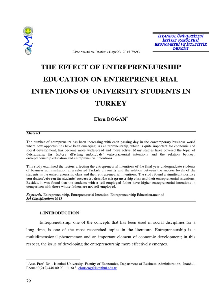 The Effect of Entrepreneurship Education On Entrepreneurial Intentions ...