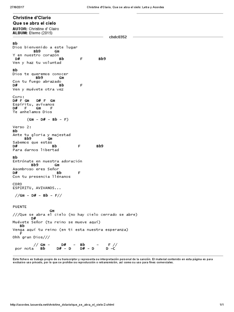 Christine d clario que se abra el cielo letra y acordes pdf