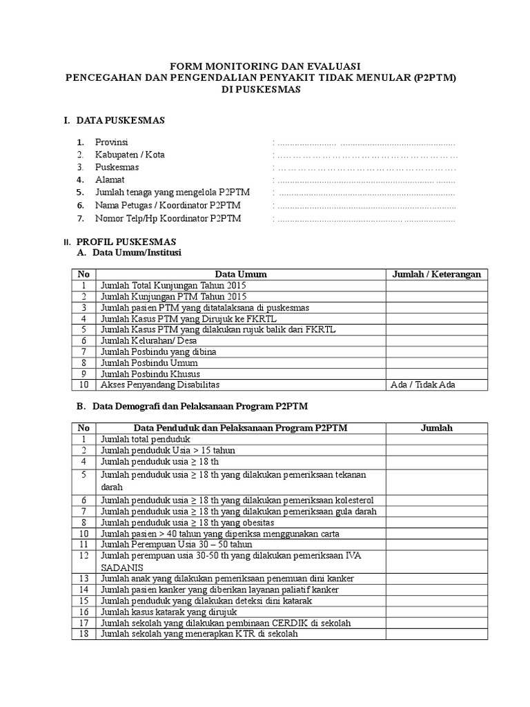 FORM MONEV Puskesmas 8sept2016 | PDF | Kesehatan Holistik | Sains ...