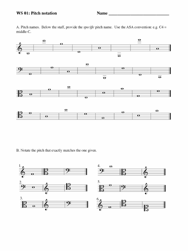 Ws01 Pitch Notation PDF Clef Pitch (Music)