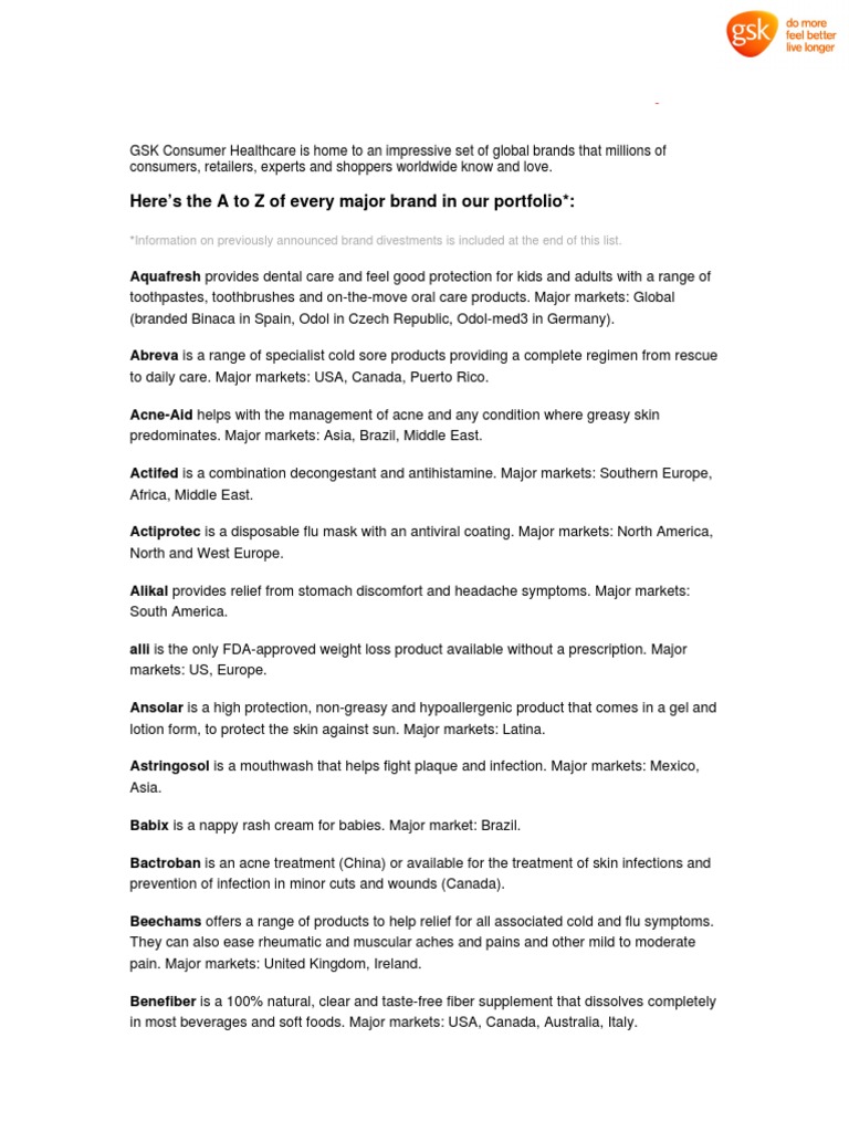 GSK Consumer Products PDF | PDF | Medicine | Medical Specialties