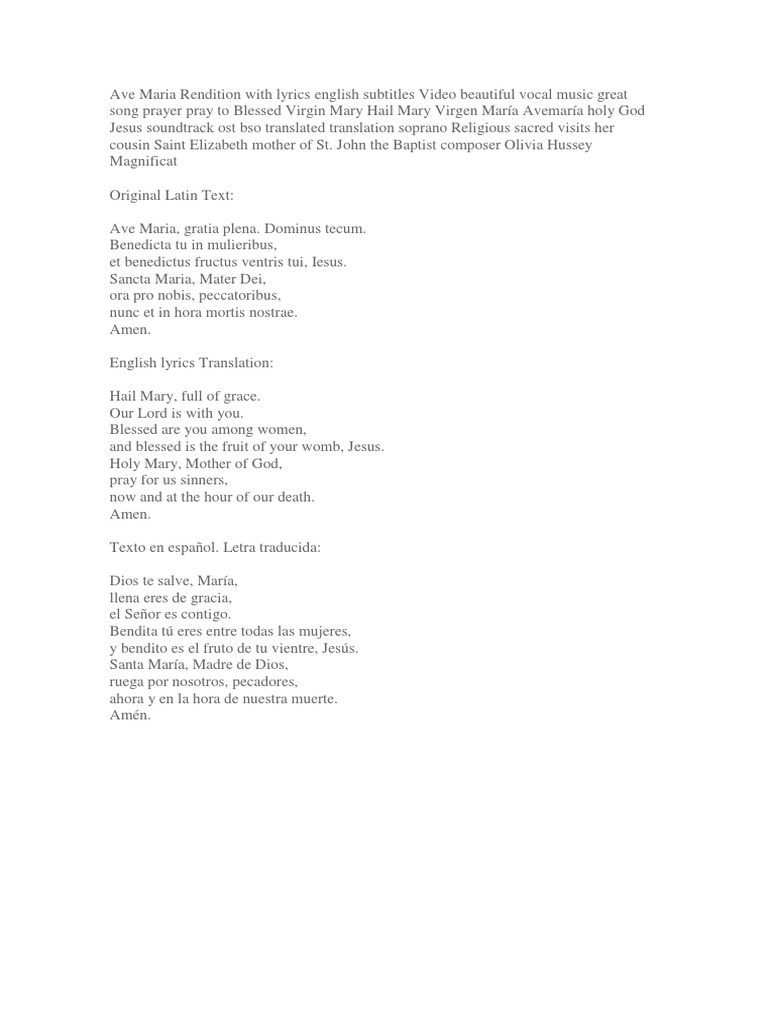 Ave Maria Rendition With Lyrics English Subtitles Video Beautiful Vocal