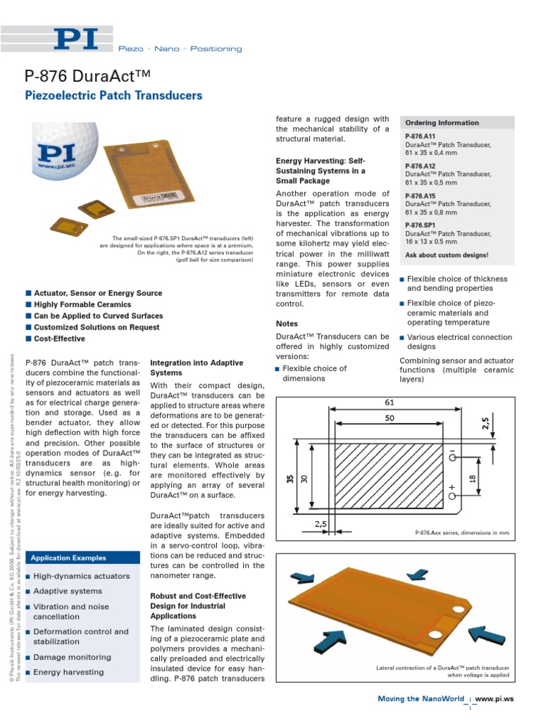 P876 Piezo Energy Harvester Transducer PDF Piezoelectricity