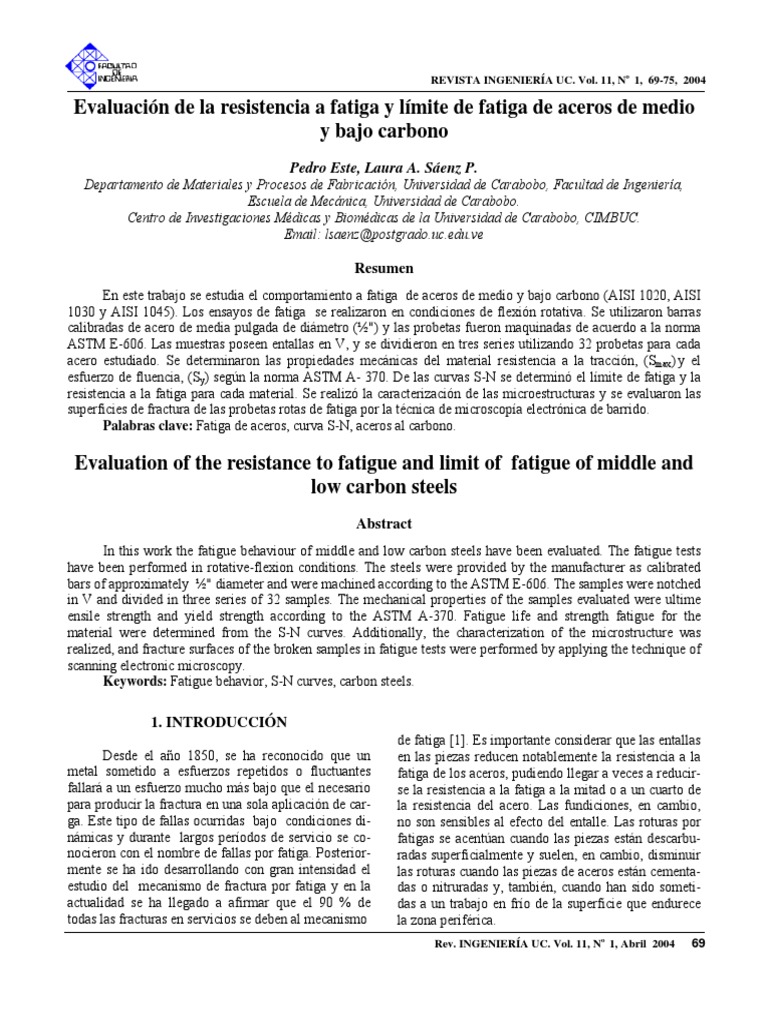 Resistencia a Fatiga de Aceros Carbono | PDF | Fatiga (material) | Acero
