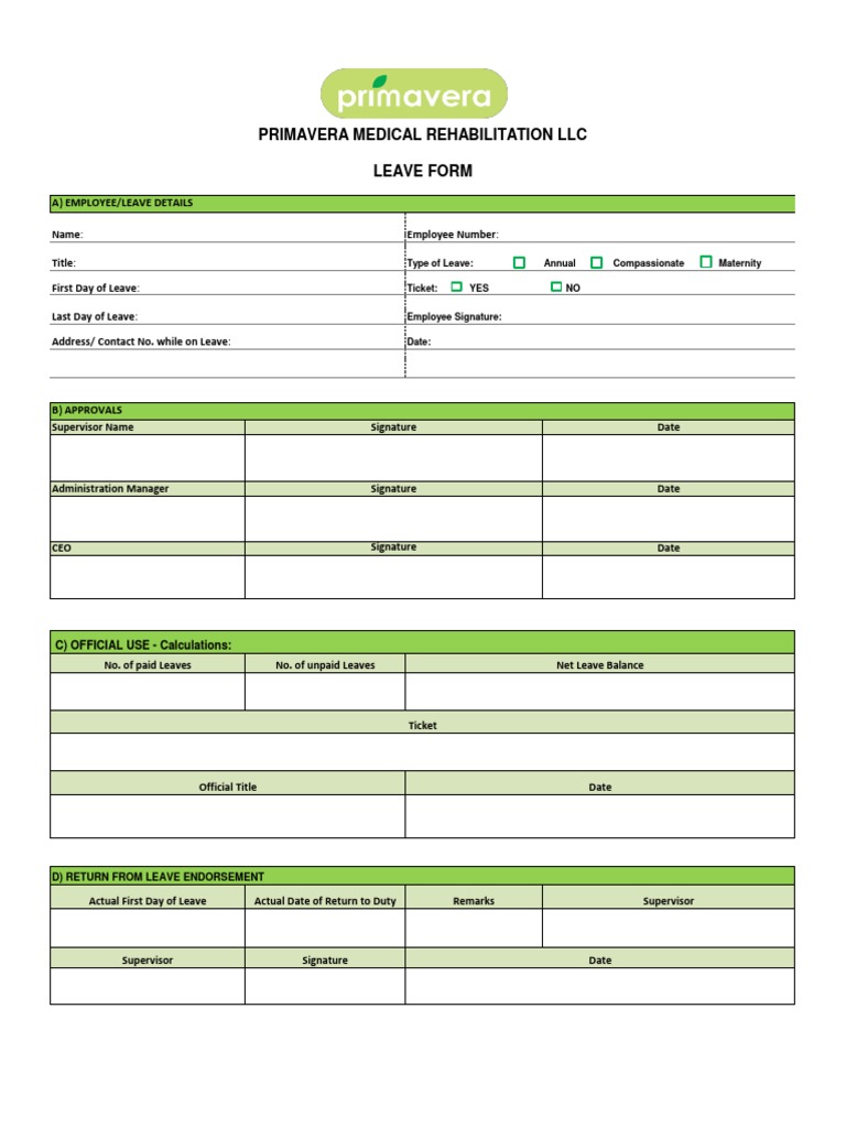 Employee Leave Form for Approval | PDF