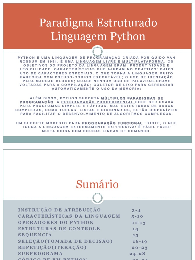 Paradigma Estruturado (Python) | Controle de Fluxo | Python (Linguagem ...