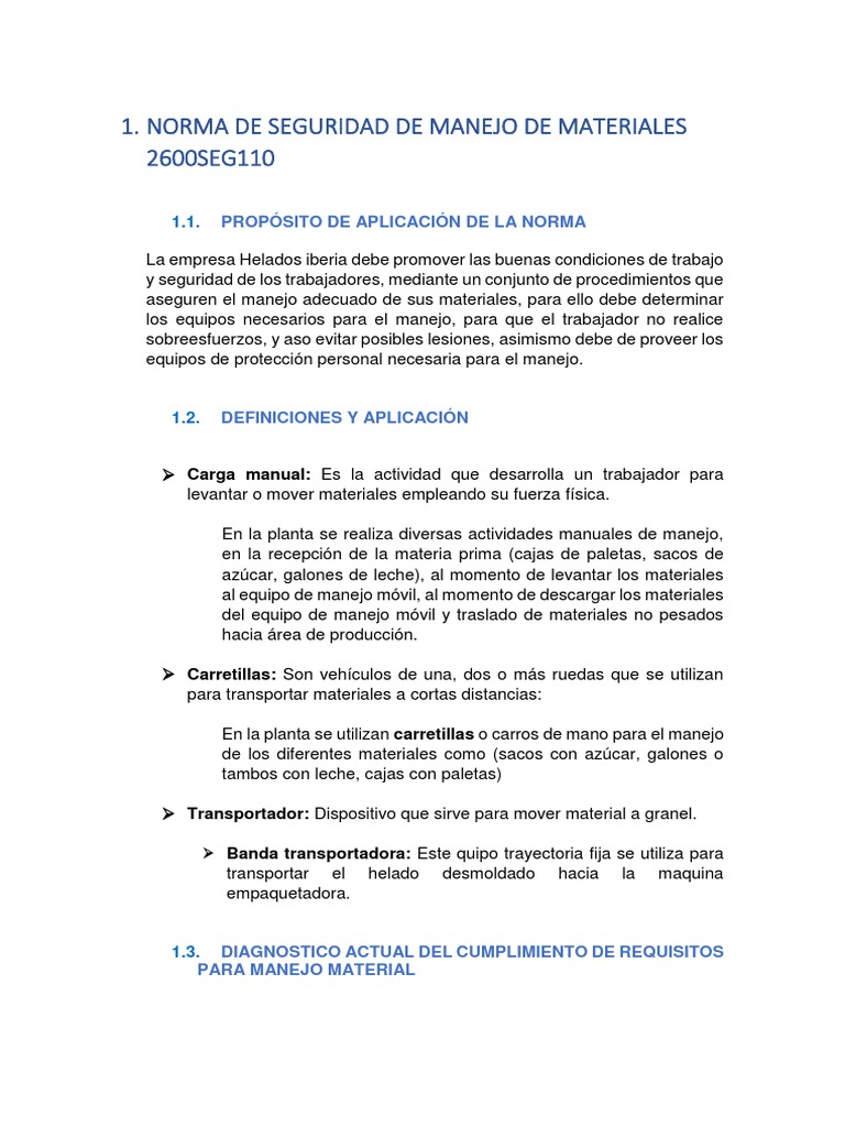 Norma de Seguridad de Manejo de Materiales 2600seg110 | PDF | Salud y ...