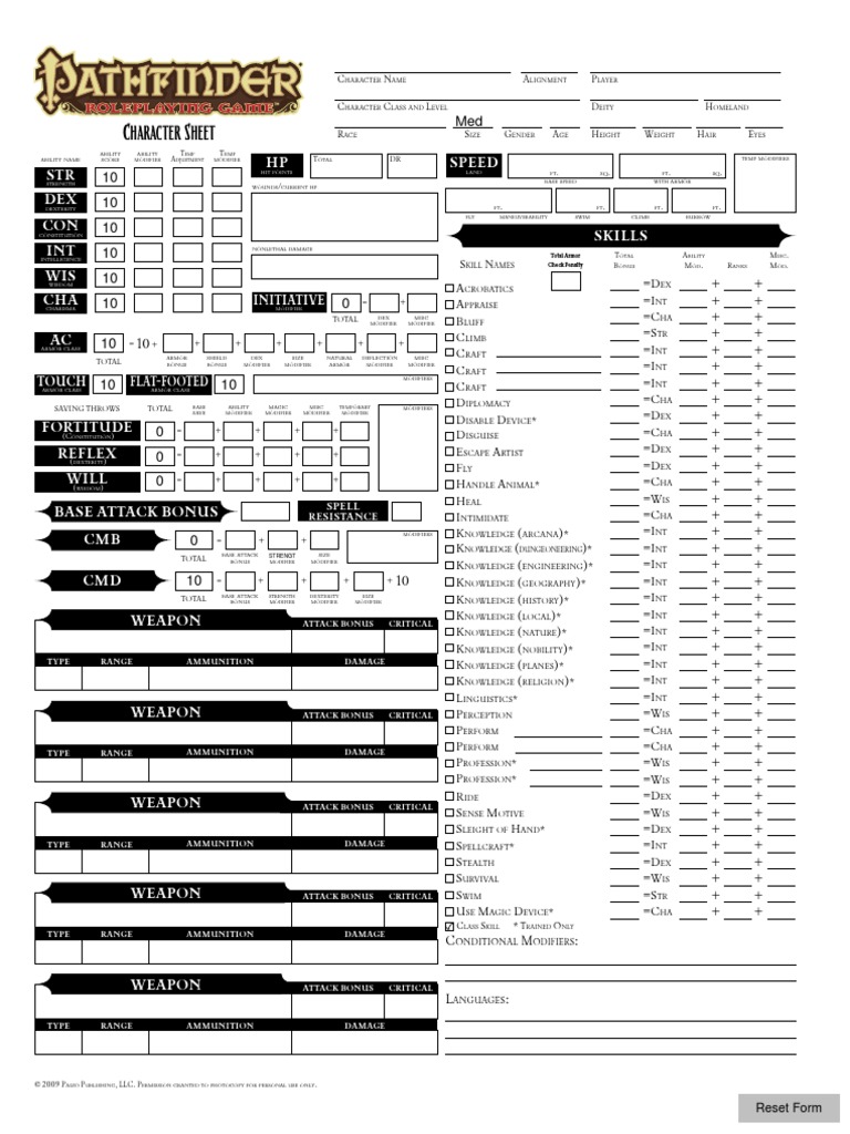 Pathfinder Character Sheet Fillable and Calculating | PDF | Role ...