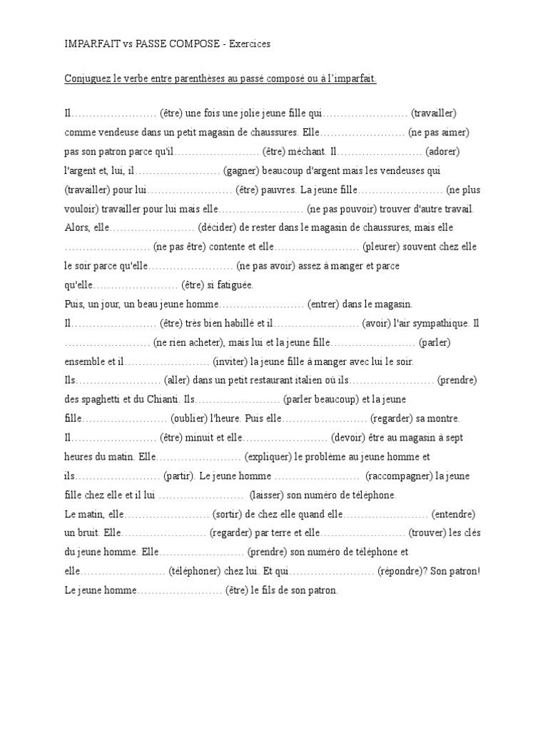 Exercices Imparfait Cm1 à Imprimer Imparfait Vs Passe Compose-Exercices | PDF