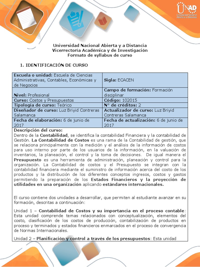Curso de Costos y Presupuestos UNAD | PDF | Presupuesto | Contabilidad
