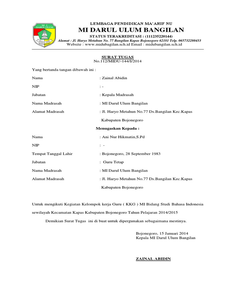 Surat Tugas Kkg Pdf