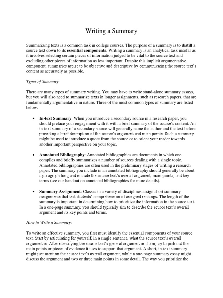 Summary Writing Pdf Pdf Bibliography Essays