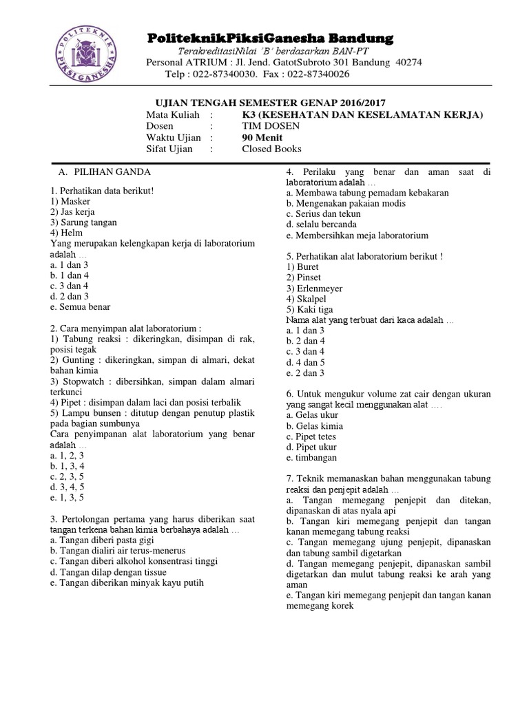 Soal Uts K3 20172018