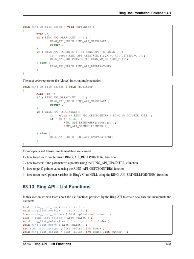 63.13 Ring API - List Functions | PDF | C++ | Pointer (Computer ...