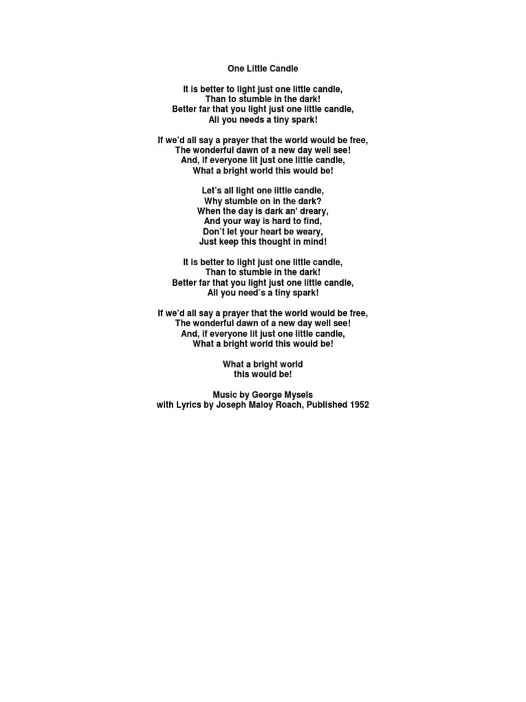 One Little Candle Lyrics PDF