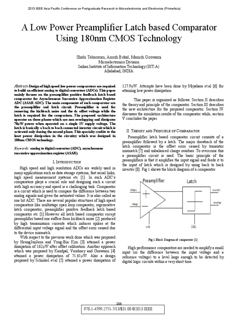 A Low Power Preamplifier Latch Based Comparator | PDF | Analog To ...