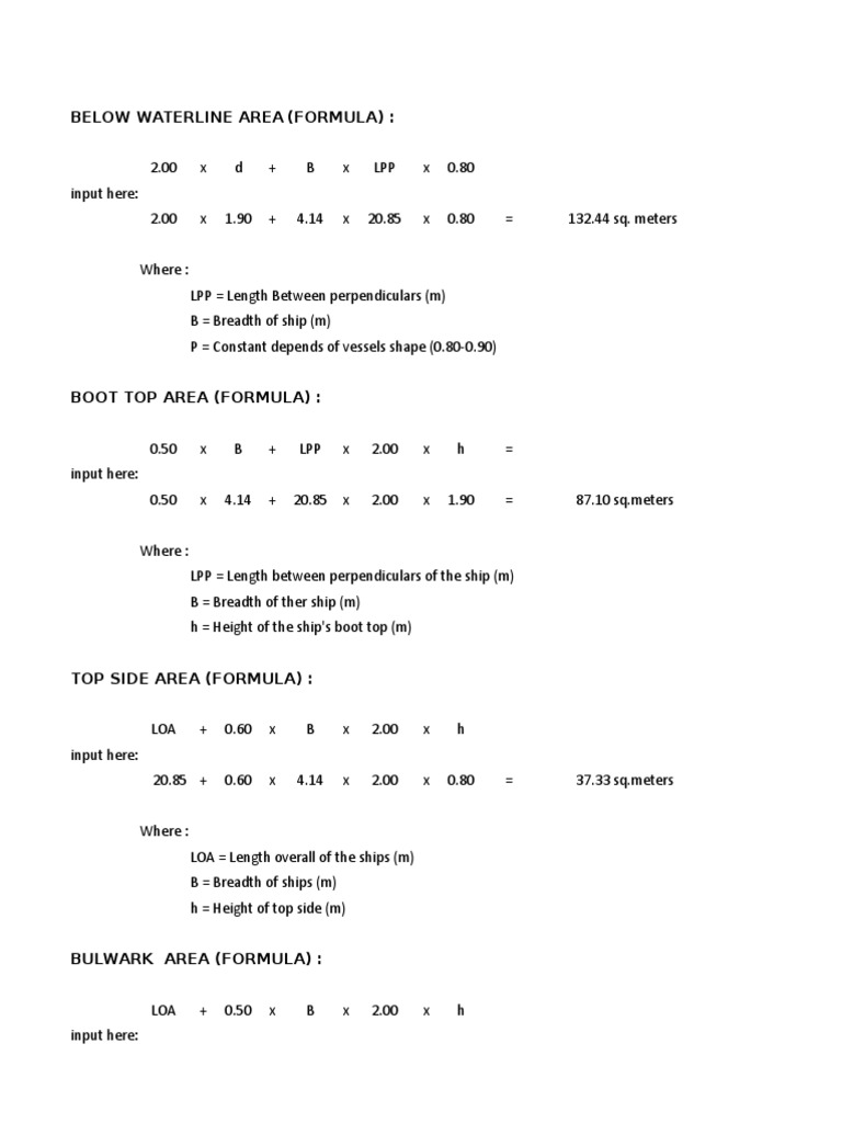AREA OF HULL CALCULATION.xlsx Shipbuilding Ships