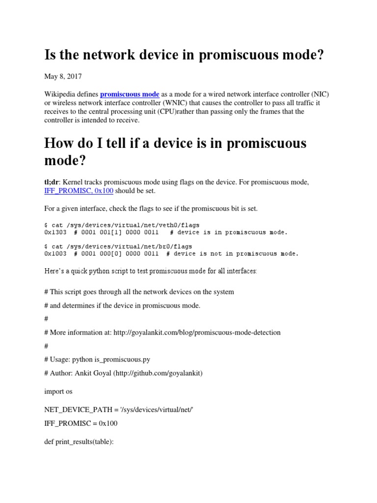 Is The Network Device in Promiscuous Mode PDF Network Interface