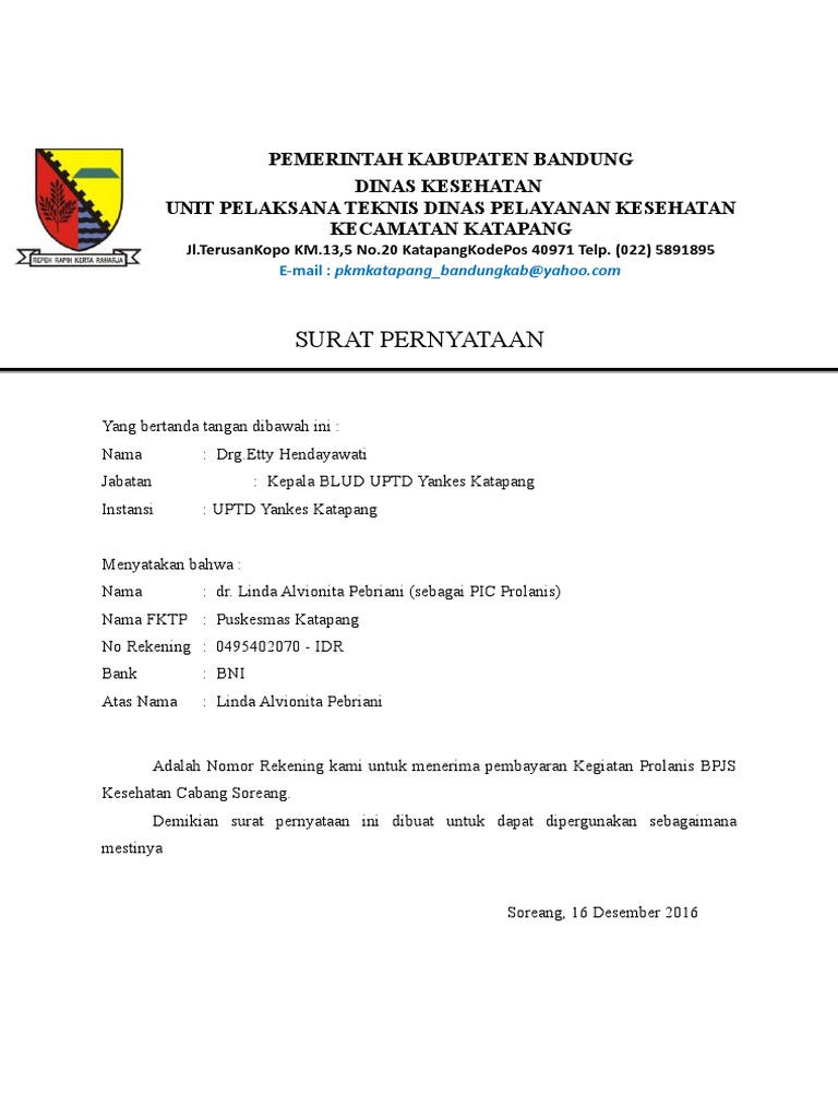 Surat Pernyataan No - Rekening