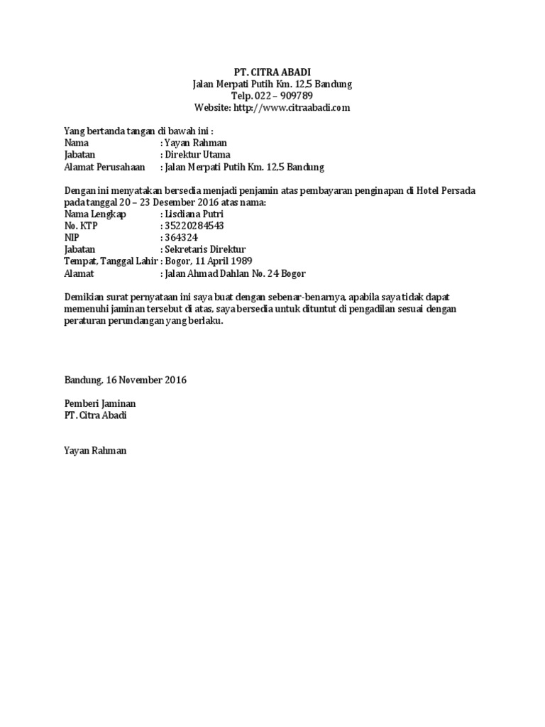 Contoh Bukti Surat Pembayaran