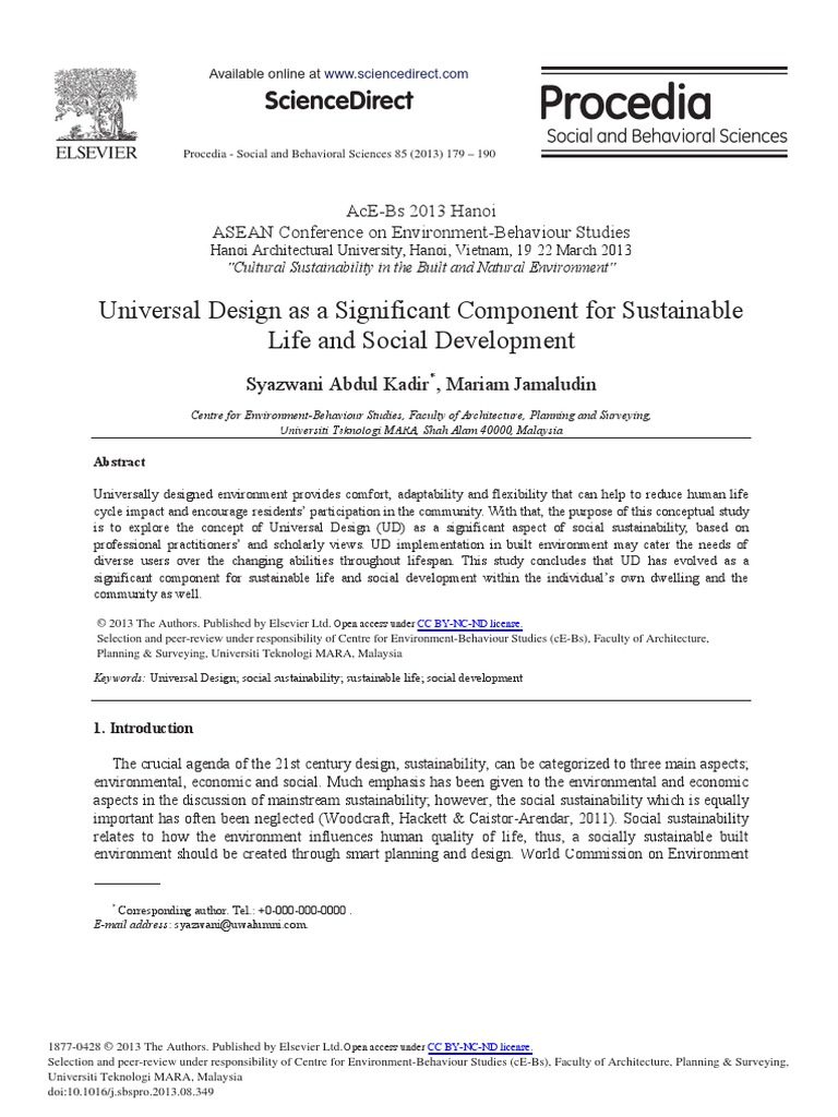 Universal Design As A Significant Component For Sustainable Life and ...