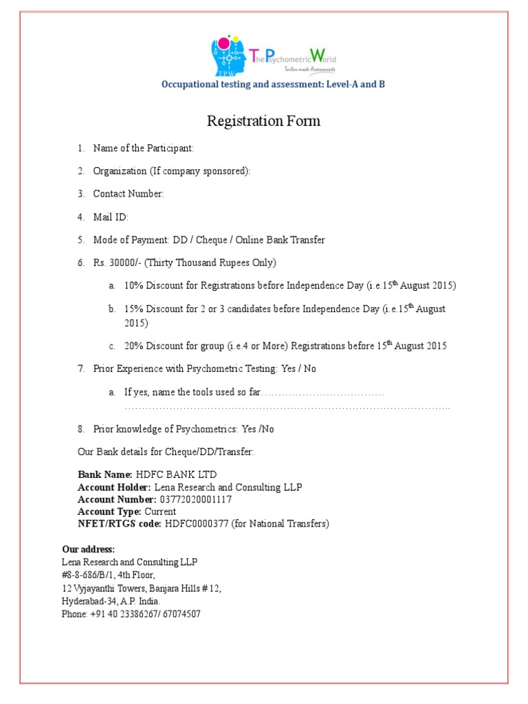 Psychometric Certification Program Registration Form PDF