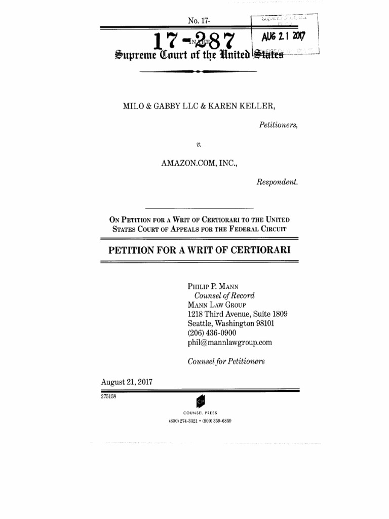 Milo & Gabby - Petition For Certiorari | PDF | Copyright Infringement ...