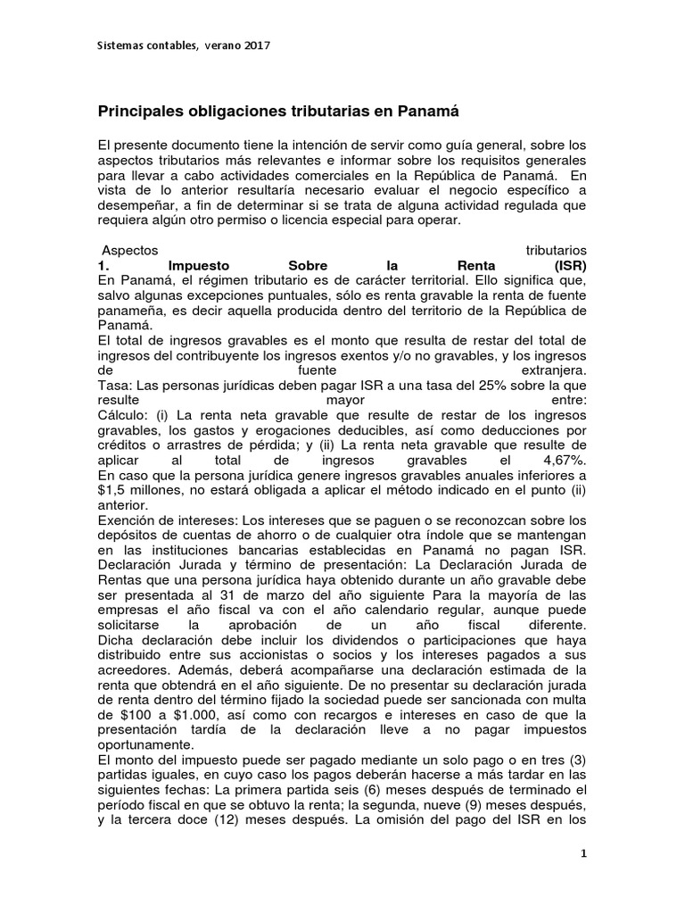 Principales Obligaciones Tributarias en Panamá | PDF | Pagos | Impuestos