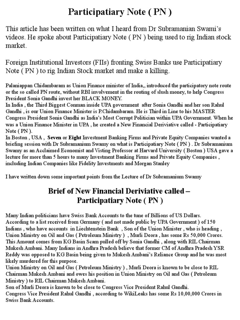 New Financial Deriviative Called - Participatiary Note (PN) | PDF ...