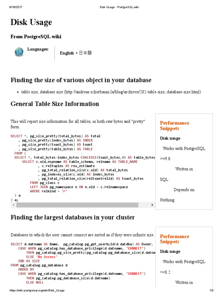 PostgreSQL Disk Usage Queries | PDF | Postgre Sql | Databases