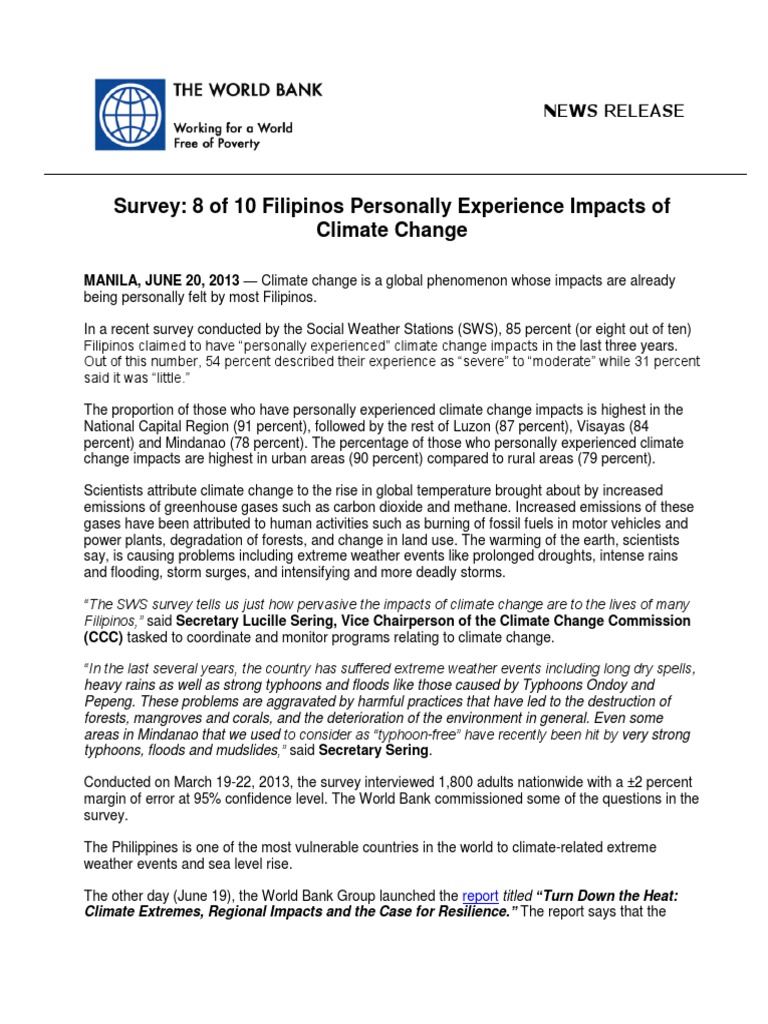 13-15 Survey 8 of 10 Filipinos Personally Experience Impacts of Climate ...