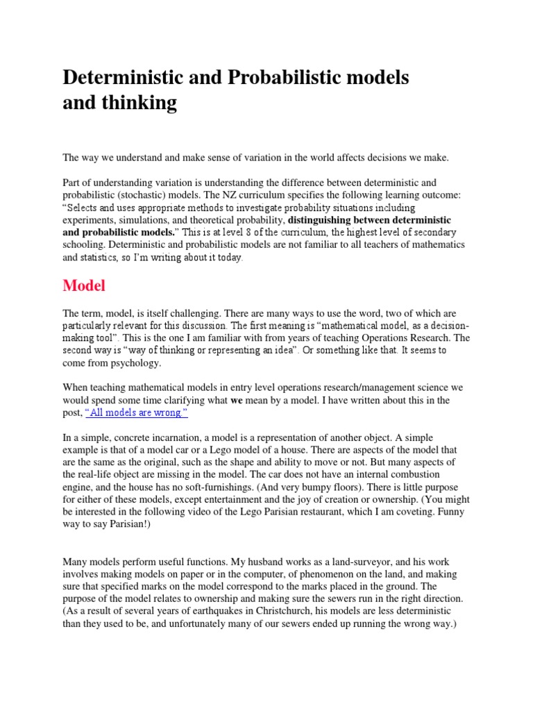 Distinguishing Deterministic and Probabilistic Models | PDF ...