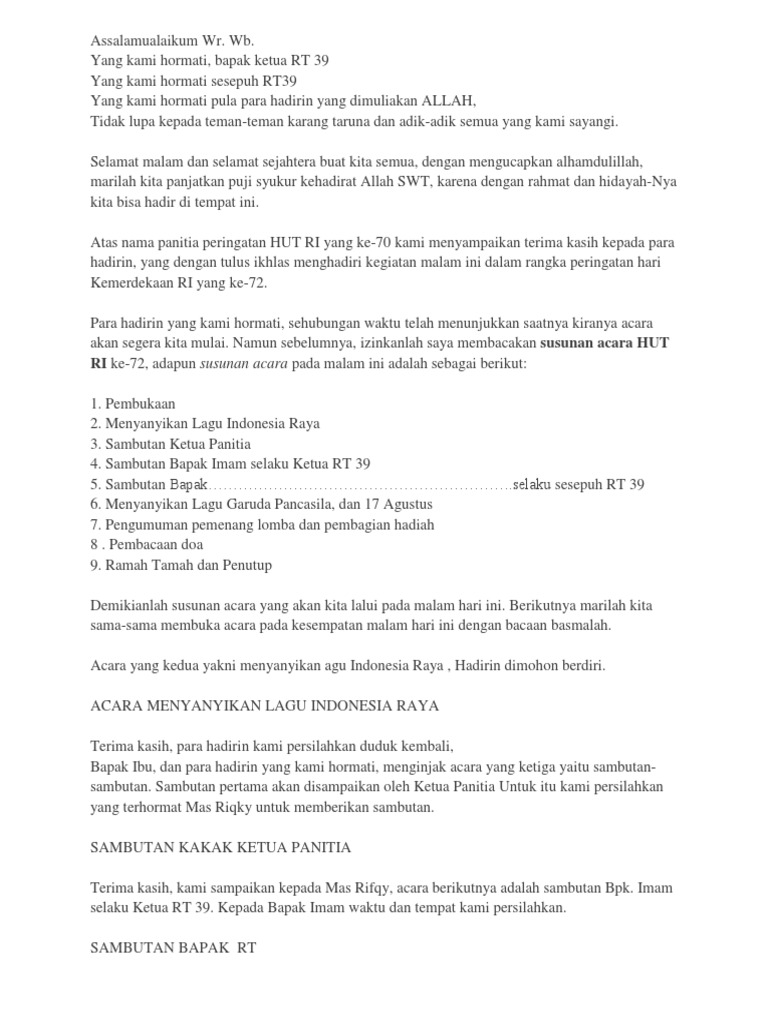 Contoh Susunan Acara Malam Tirakatan 17 Agustus Bagikan