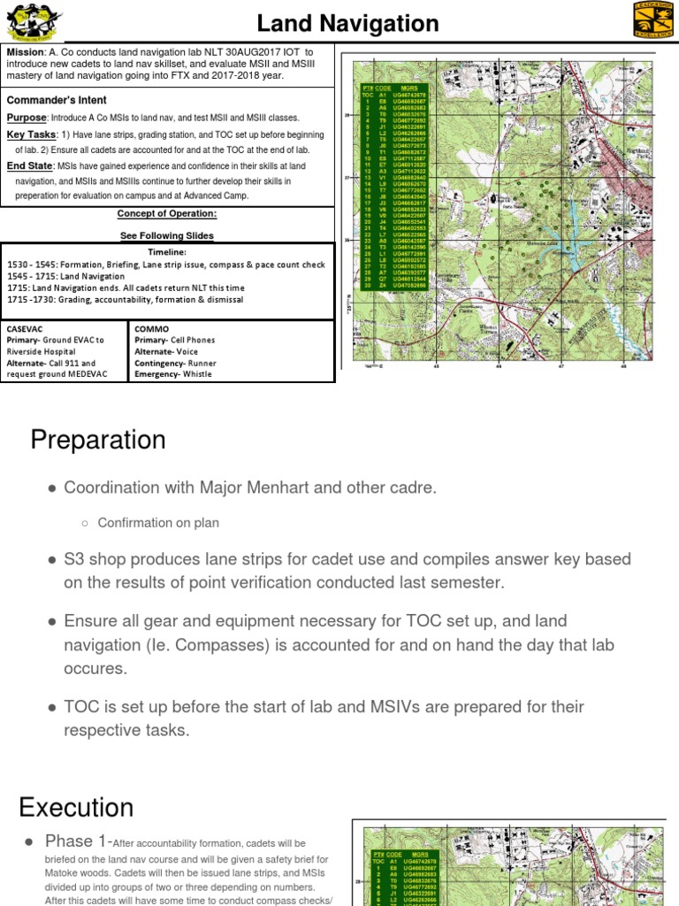 Commander's Intent: Mission: A. Co Conducts Land Navigation Lab NLT ...