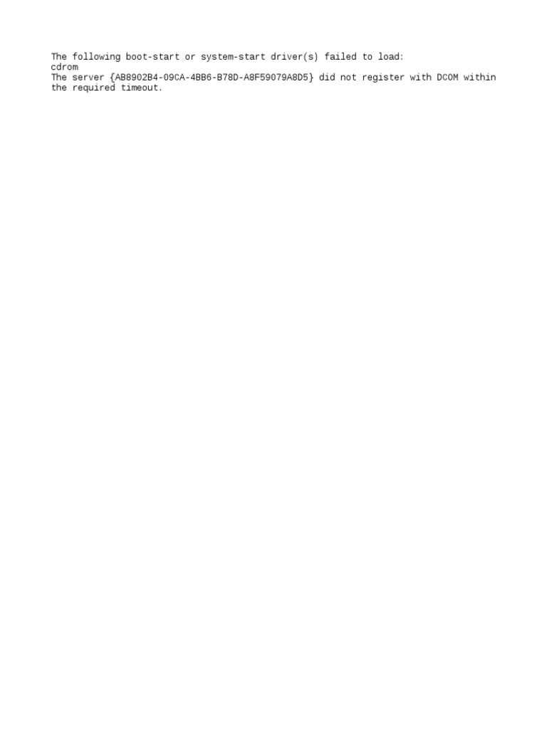 The Following BootStart or SystemStart Driver(s) Failed To Load