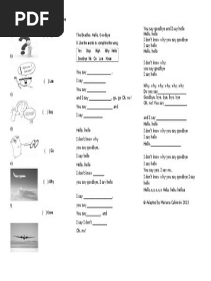 Hello Goodbye Song Worksheet The Beatles Paul Mc Cartney