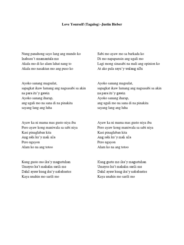 Love Yourself Filipino Lyrics Pdf