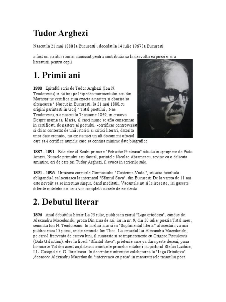 Tudor Arghezi Poezii De Dragoste Tudor Arghezi - Poezii.. | PDF