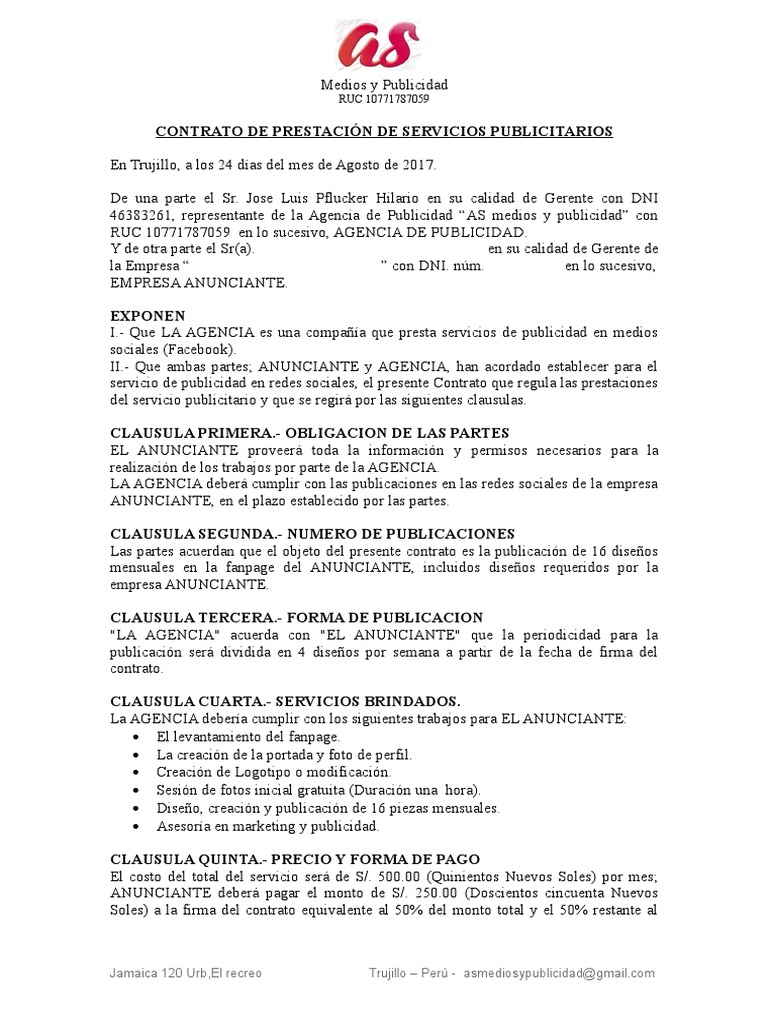 Contrato de Prestación de Servicios Publicitarios