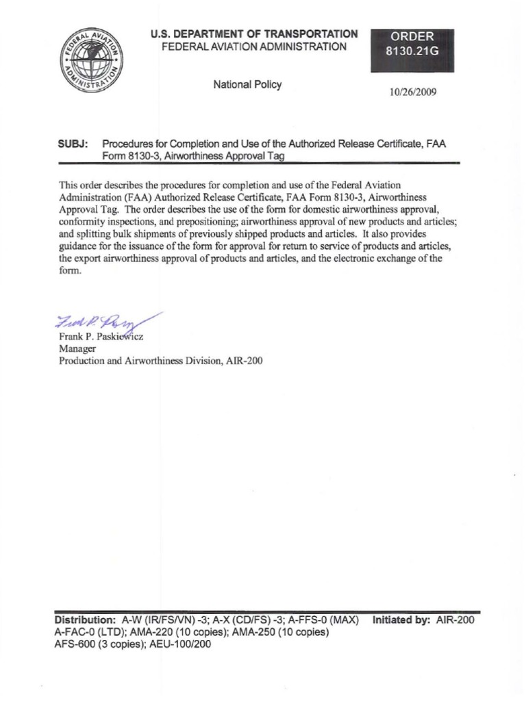 Order 8130 21g | PDF | Federal Aviation Administration | Aviation