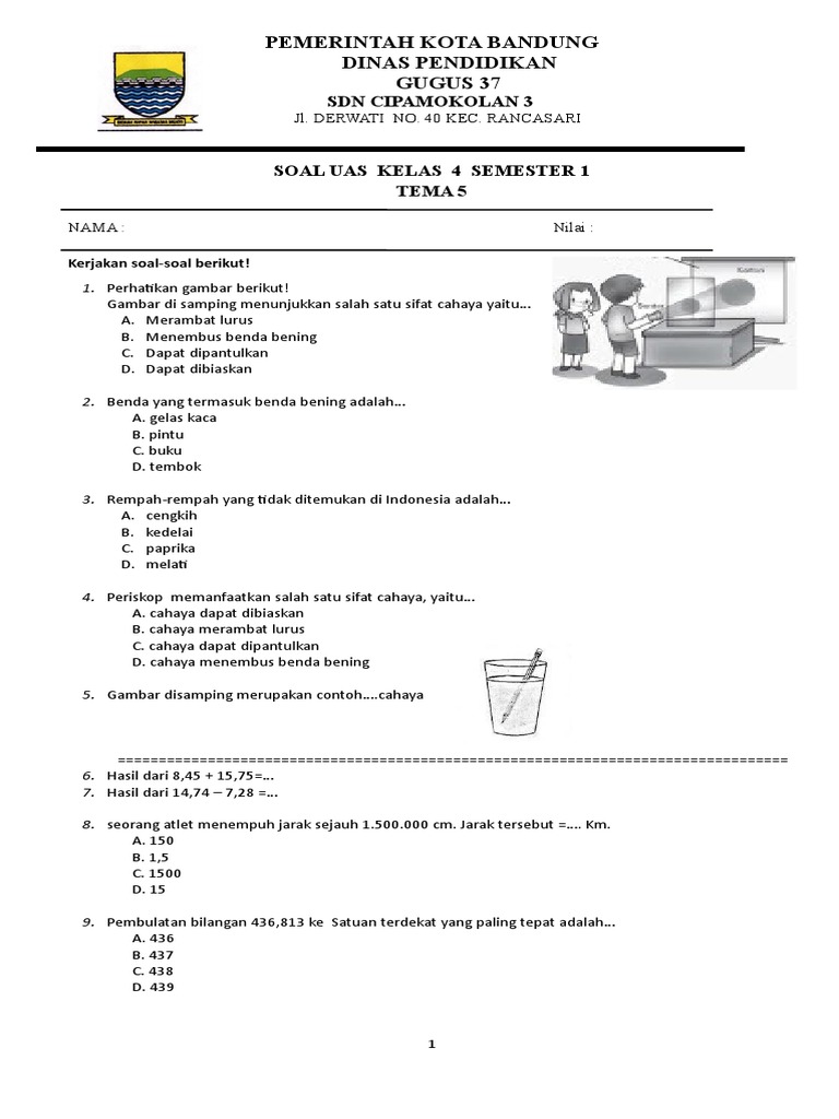 Soal Uas Kelas 4 Smtr 1 Tema 5