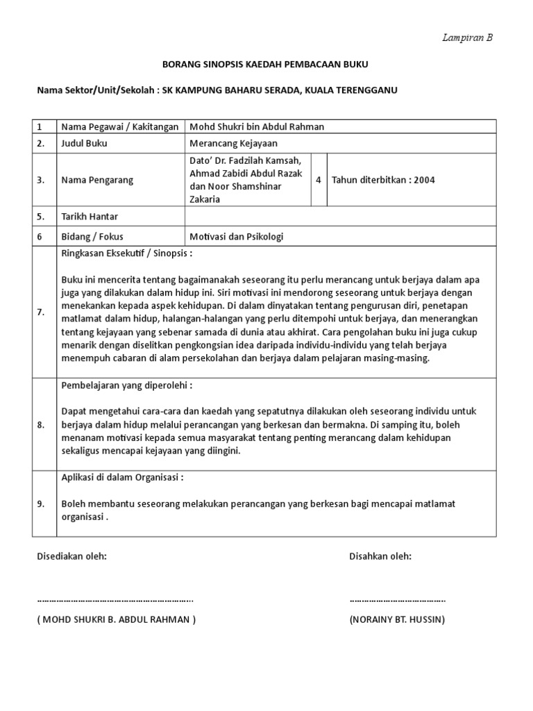 Borang Sinopsis Buku Wordpress  IMAGESEE