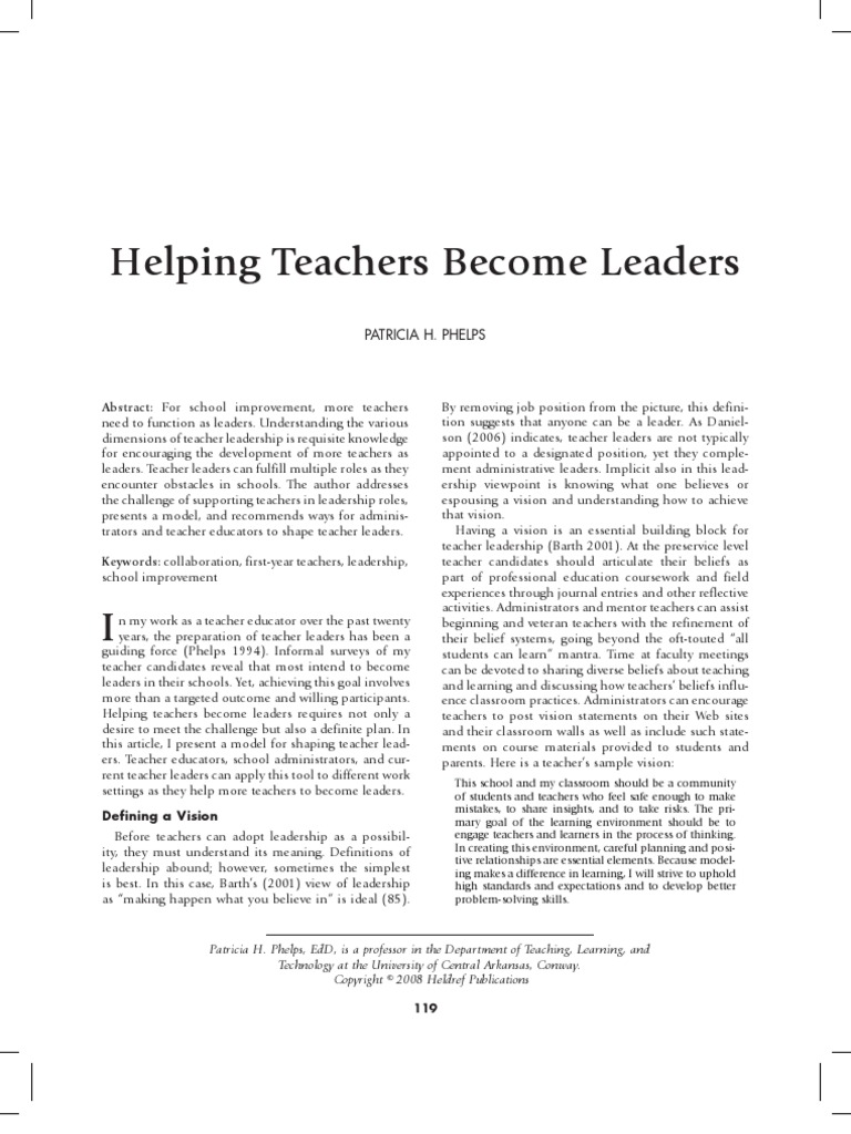 Helping Teachers Become Leaders | PDF | Teachers | Leadership