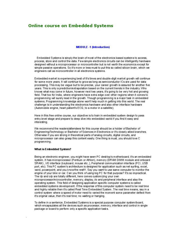 Embedded Systems Course Introduction | PDF | Embedded System | Central ...