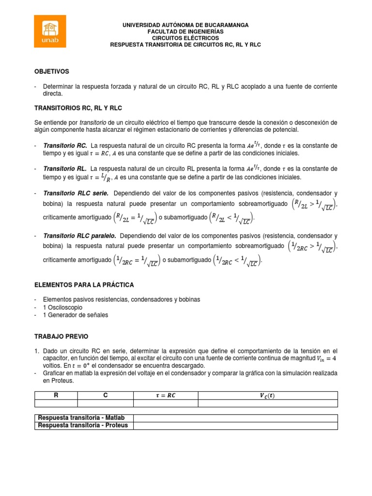 Respuesta Transitoria en Circuitos RC, RL, RLC | PDF | Condensador ...