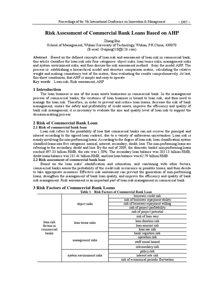 34 - Risk Assessment of Commercial Bank Loans Based On AHP PDF | PDF ...