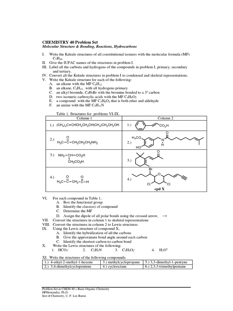 Organic Chemistry Problem Set PDF Carboxylic Acid Ether