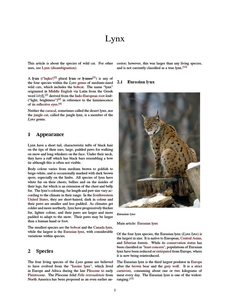 1 Appearance 2 1 Eurasian Lynx Pdf Lynx Felines